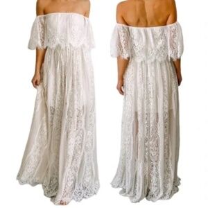 Baltic Born Caroline Lace Maxi Dress Off White Cream Small